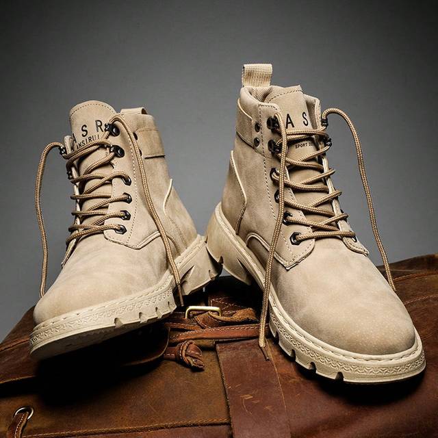 SHEIN High-Top Men&#39;s  Boots, Autumn/Winter, English Style, Workwear Boots, American Vintage Desert Biker Military Army Boots, Height-Increasing