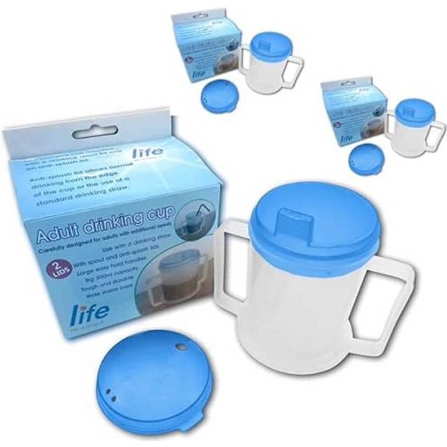 3 Pack Life Healthcare Drinking Beaker Cup for Disabled Adults - Easy Grip Handles - Calibrated 300ml