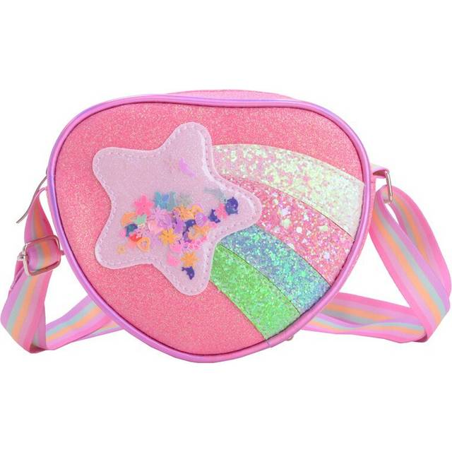 (Fuchsia) Lovely Soft Pink And Purple Striped Backpack For Girls With Heart And Star Themes