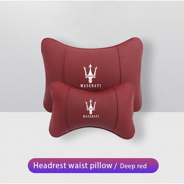 (Red) Car Neck Pillows Pu Leather Memory Foam Headrest Lumbar Cushion For Maserati