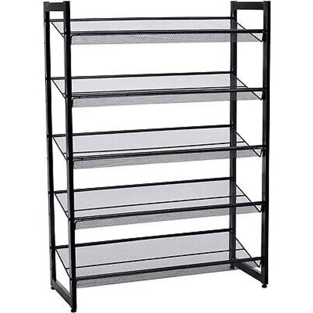 Songmics 5 tier metal mesh shoe rack with flat angled shelves, large stackable