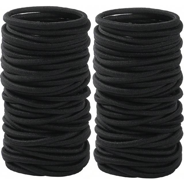 SHEIN 200pcs/100pcs/50pcs/20pcs Black Hair Ties For Thick And Curly Hair Ponytail Holders Hair Elastic Band For Women Or Men Suitable For Daily Life Hair, T