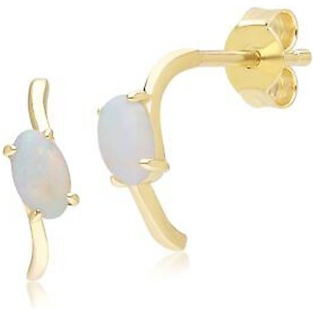 Classic Oval Opal Half Hoop Earrings in 9ct Yellow Gold