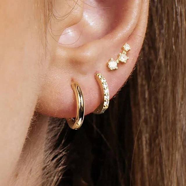 SHEIN 6pcs Simple Copper Zirconia Hoop Earrings Set, Suitable For Women, Couples, Sisters, Vacation, Date, Daily Wear