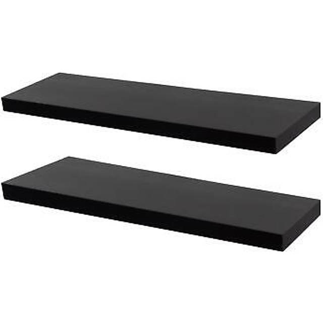 80cm Modern Floating Wall Shelves - Pack of Two - Black