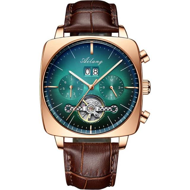 VEANXIN Men Business Watch Automatic Mechanical Leather Strap Calendar Chronography Square Large Dial Waterproof Luxury Female Wristwatch
