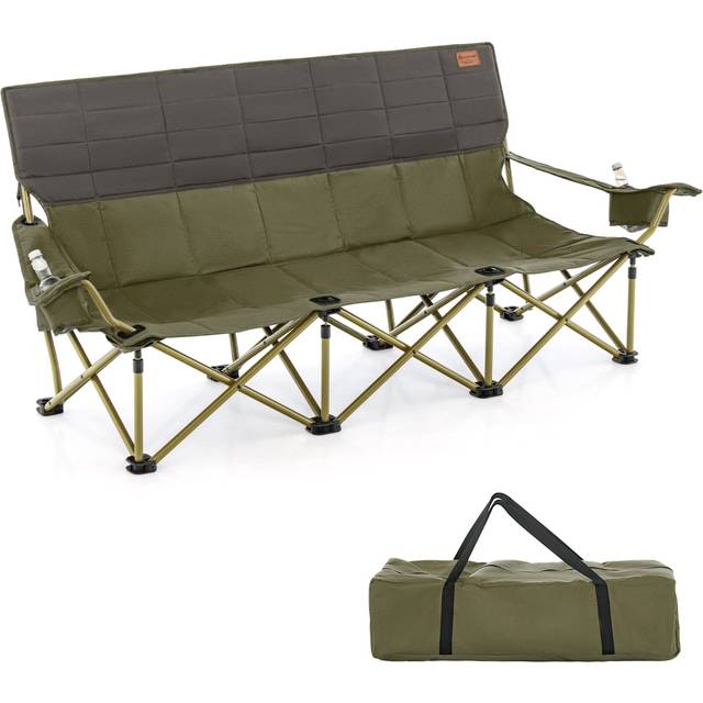 Costway Green 3 Seater Folding Camping Chair 2 Cup Holders - 6 Seater