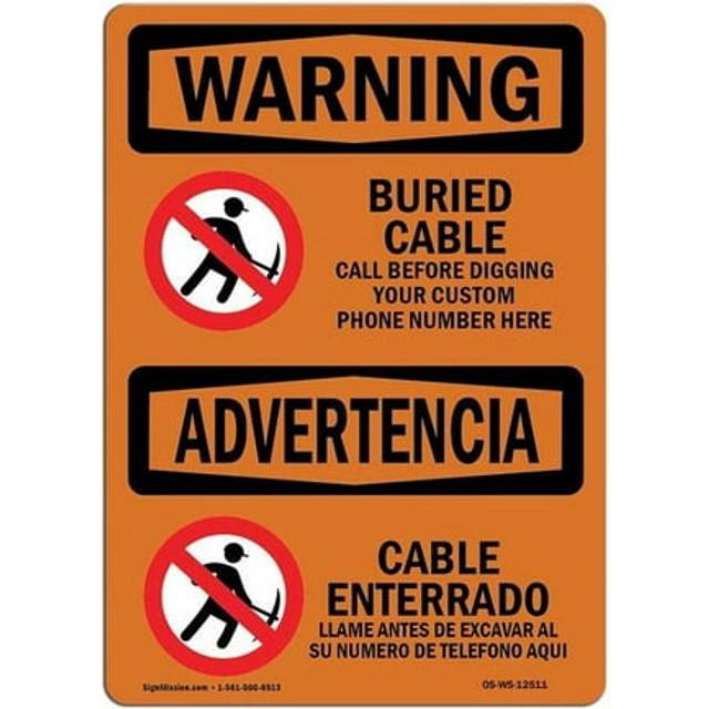 SignMission OS-WS-D-35-L-12511 OSHA Warning Sign - Buried Cable Call Before Digging Bilingual