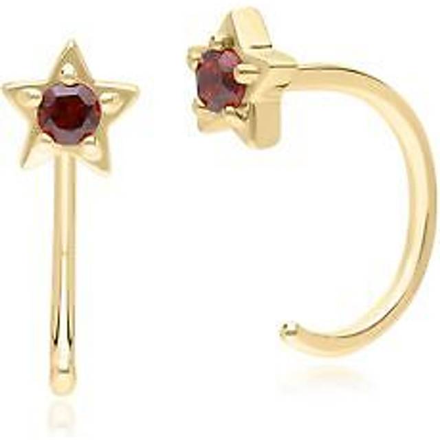Modern Classic Garnet Pull Through Hoop Earrings in 9ct Yellow Gold