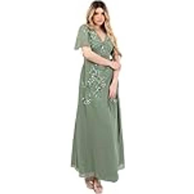 Maya Deluxe Embellished Chiffon Wrap Maxi Dress, Deep Mint