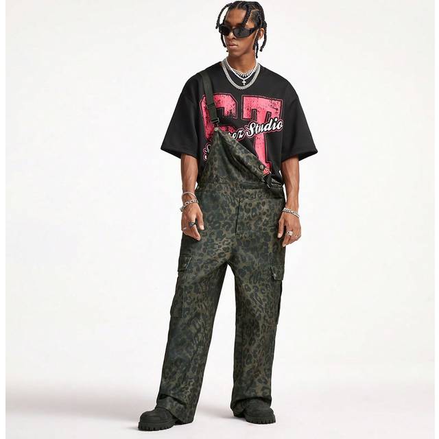 Manfinity Men&#39;s Loose Woven Digital Print Jumpsuit & Dungarees