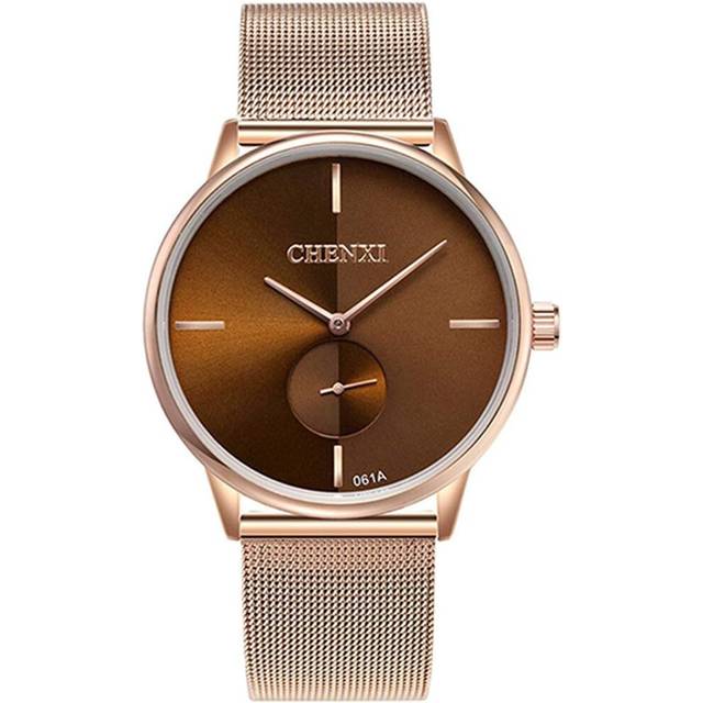 Couple Watch Swiss Mens Women Watch Stainless Steel Rose Gold Mesh Strap Sports Analog Quartz Watch