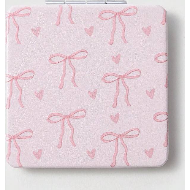 ROMWE Fully Allover Print Heart & Bowknot Square Folding Double-Sided Makeup Compact Mirror, Portable
