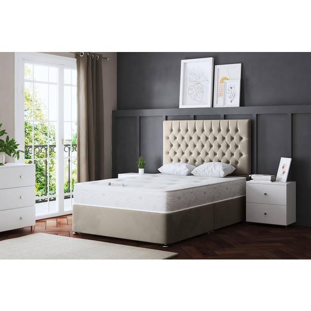 DS Living Seraphine Divan Bed with 4 Draw Beige with Headboard King, Cream