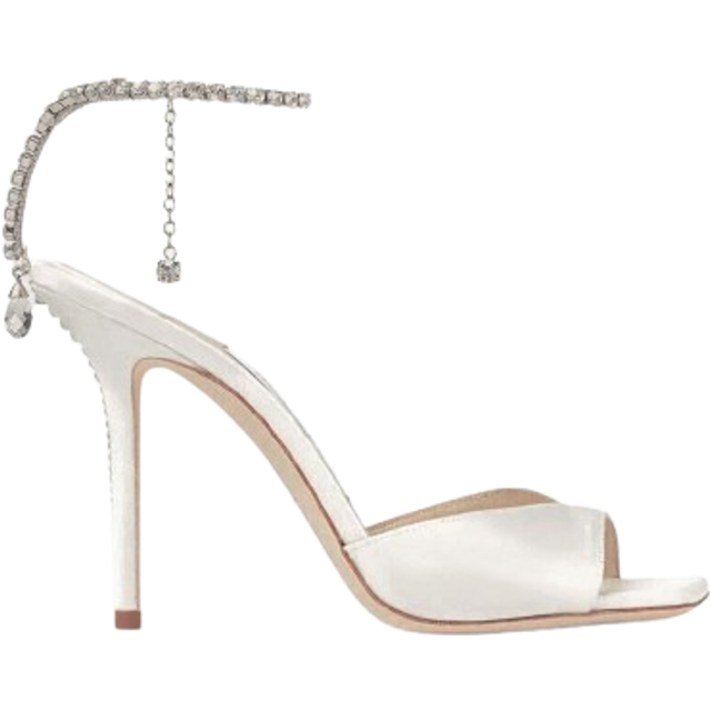 Jimmy Choo White Saeda 100 Heeled Sandals - IVORY/CRYSTAL - IT 37