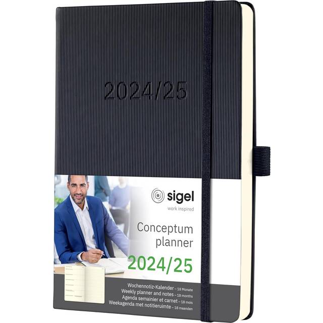 C2503 Conceptum Weekly Planner and Notes 2024/2025, Approx. A5, Black, hardcover, 2 Pages = Week on Left/Notes on Right, 256 Pages