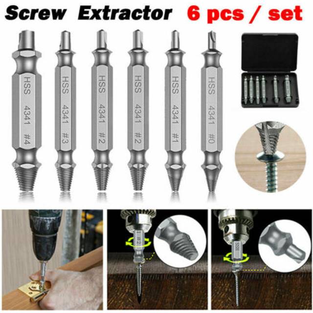 6pcs broken bolt remover damage screw extractor easy out drill bits stud reverse