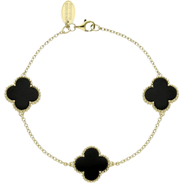18ct Yellow Gold Whitby Jet Bloom Four Leaf Clover Ball Edge Chain Bracelet