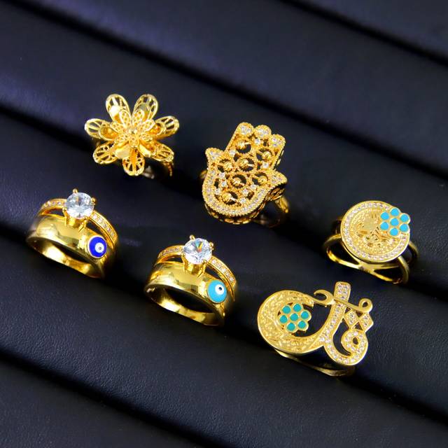 SHEIN Luxury Arabic Gold Color Rings 21k Gold Plated Fashion Chic Dubai Cocktail Ring Saudi Women Engagement Wedding Party Jewelry