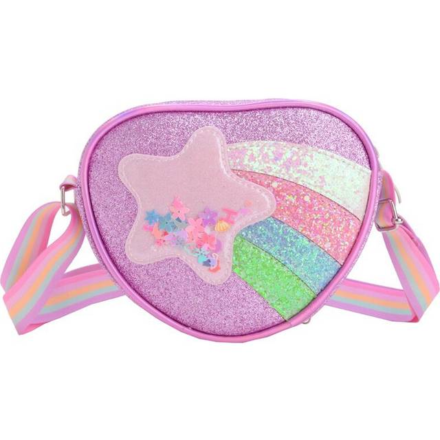 (Purple) Lovely Soft Pink And Purple Striped Backpack For Girls With Heart And Star Themes