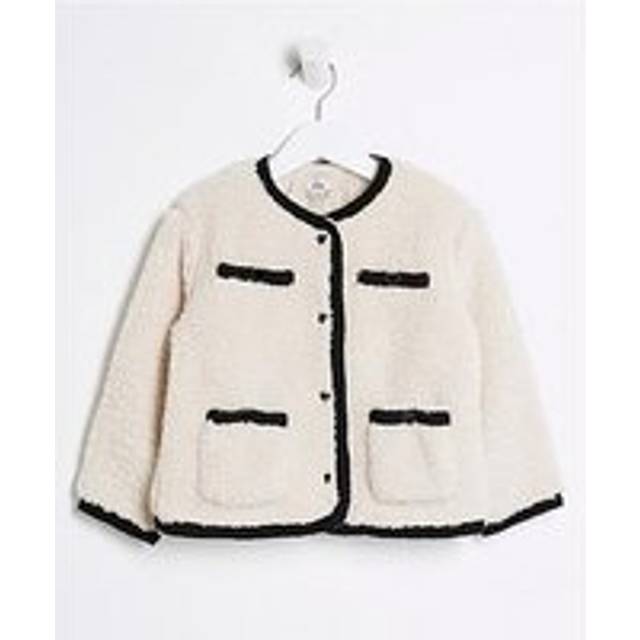 River Island Mini Mini Girl Borg Jacket - Cream, Cream, Size Age: 3-4 Years - age: 3-4 YEARS