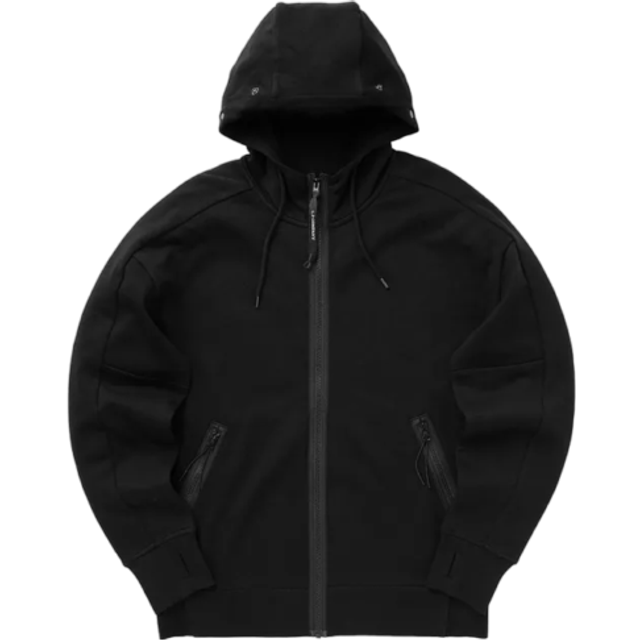 C.P. Company, Zip-throughs, male, Black, M, Hooded Sweatshirt Stretch Knit