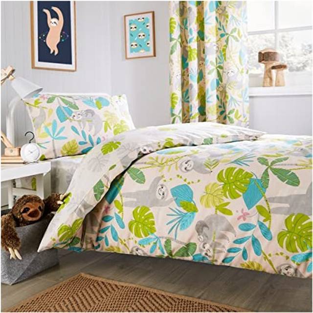 Olivia Rocco Sloth Duvet Cover Set Pink Duvet Cover Quilt Fitted Sheet Pillow Case Kids Bedding Set Soft Easy Care Kids Children's Bedding Cover Duvet