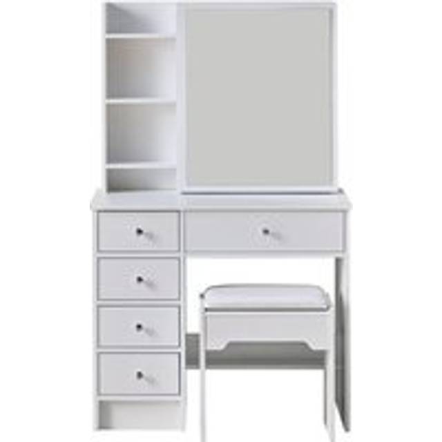 Dressing Table, Makeup Vanity Desk with 1 Slide Mirror 5 storage Drawer and Stool