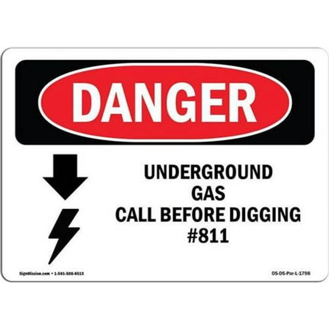 SignMission OS-DS-A-1218-L-1798 12 x 18 in. OSHA Danger Sign - Underground Gas Call Before Digging No.811