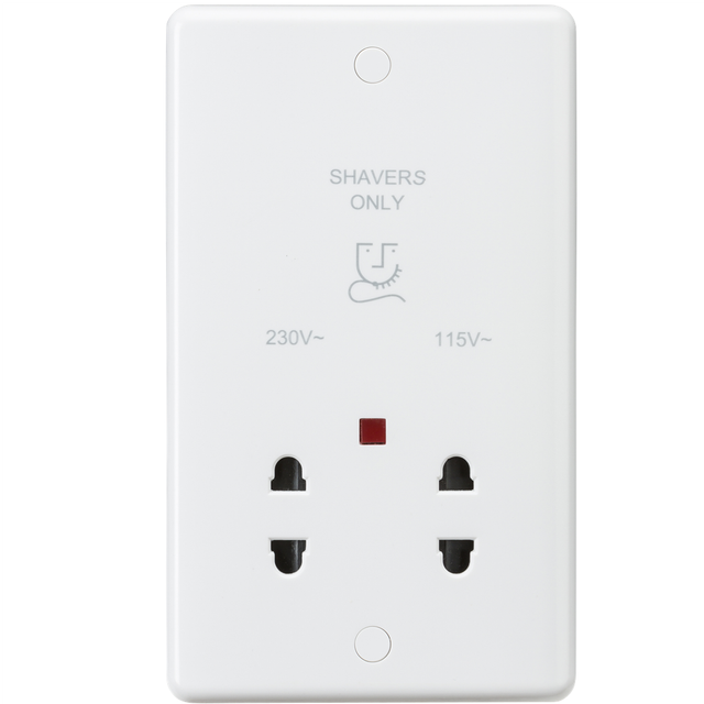Knightsbridge Curved Edge Dual Voltage Shaver Socket with Neon - White - CU8900N