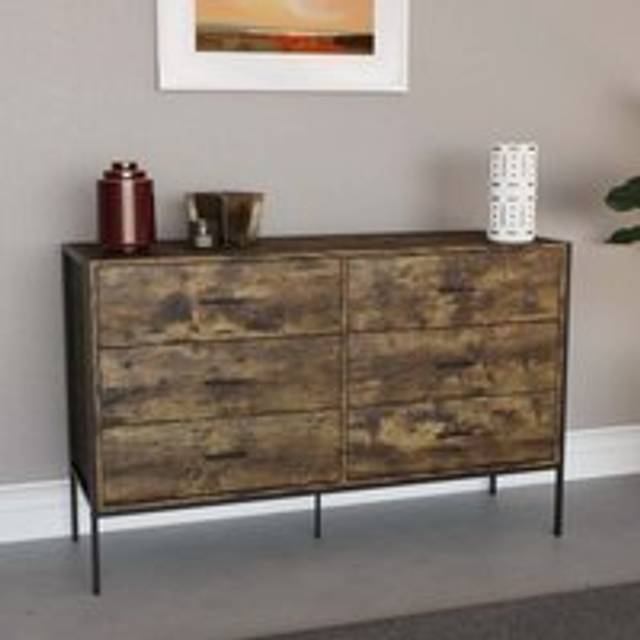 Brooklyn 6 Drawer Chest of Drawers Bedside Table Wood Bedroom Furniture Storage, Dark-Wood