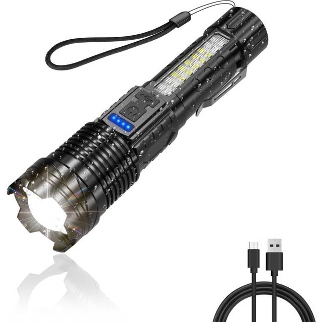 Chronus Rechargeable Flashlight high lumens with Clip USB Strong Light, Zoomable Beam LED Flash Light with 7 Light Modes and SOS for Emergencies,