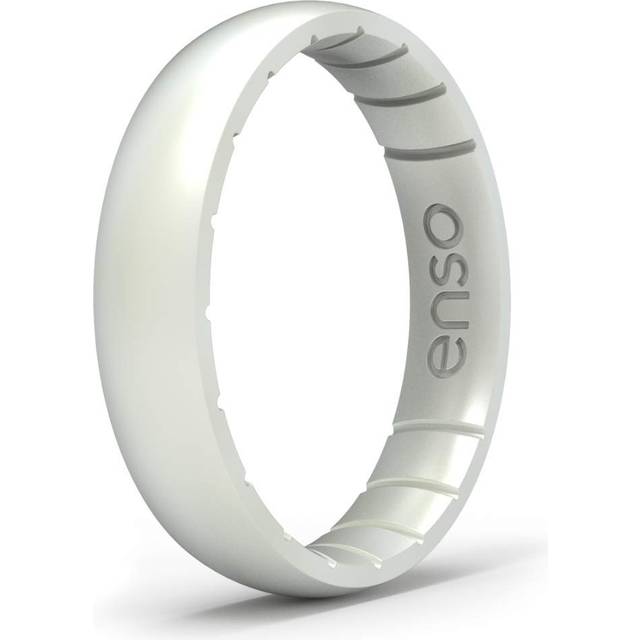 Enso Rings Thin Elements Silicone Ring Infused with Precious Elements - Stackable Wedding Engagement Band - 43mm Wide, 175mm Thick (Pearl, 6)