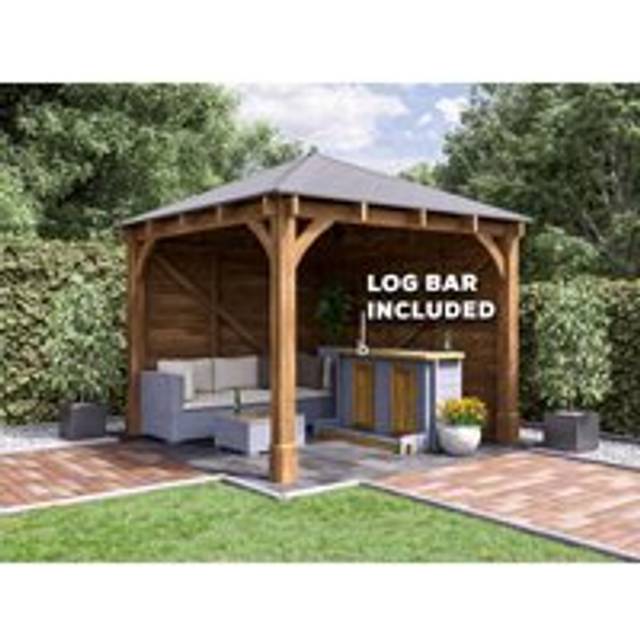 Dunster House Ltd. - Dunster House Garden Bar Gazebo 3m x 3m Leviathan Heavy Duty Garden Shelter with Log Bar Included