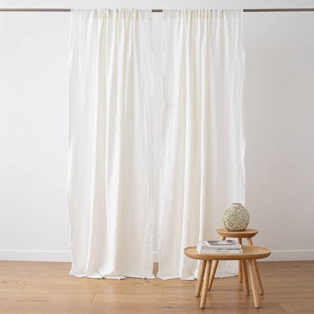 Sæt af 2 gardin med løbegang i hør, Off White, Terra Fringe