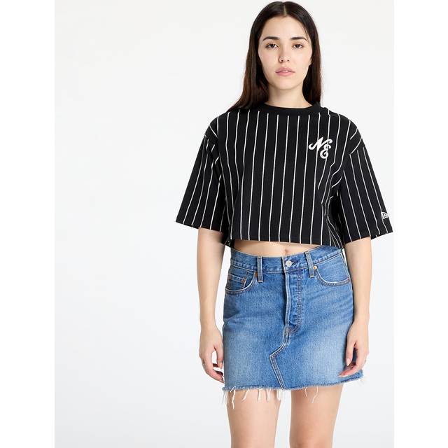 T-shirt New Era Pinstripe Crop Tee Black/ Off White L (L)