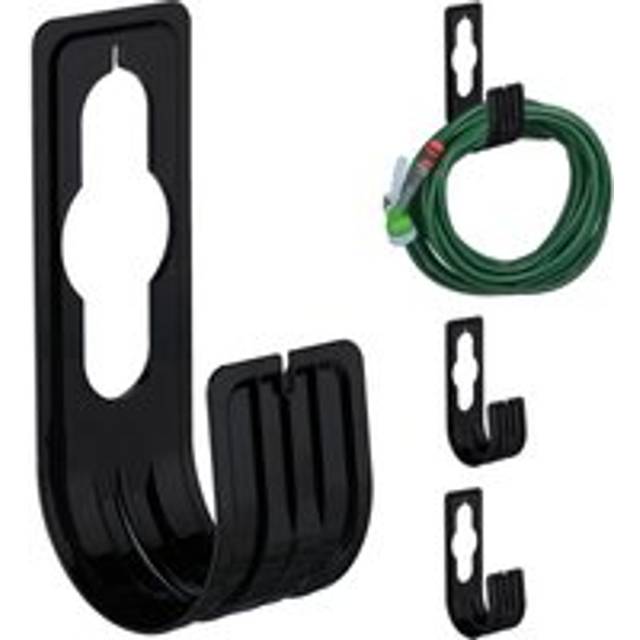 Relaxdays - Hose Holder, Set of 4, for 30 m Hosepipes, Storage Hanger for Tap & Wall-mount, HxWxD: 22 x 7.5 x 10 cm, Black