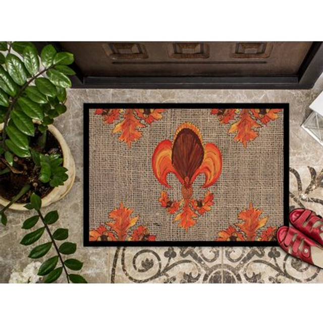 """""Caroline's Treasures Thanksgiving Turkey Fleur De Lis Indoor or Outdoor Doormat  24"""""""" x 36""""""""  Multicolor"""""