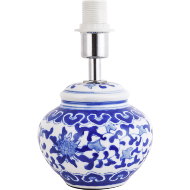 Hand Painted Oriental Floral Themed Ceramic Table Lamp Base in Blue and White, Blue