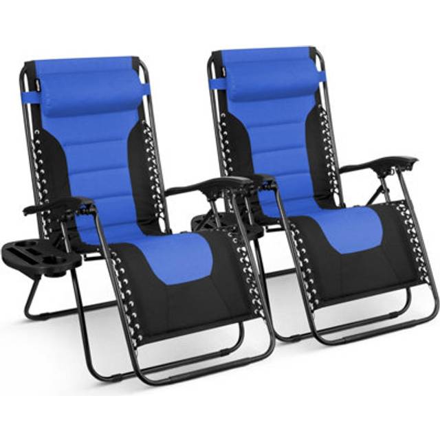 (Blue and Black) KEPLIN Set of 2 XXL Premium Heavy Duty Textoline Zero Gravity Chairs - Luxurious Garden Recliners, Adjustable Headrest, Cup & Phone H