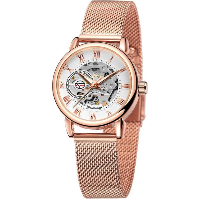 VEANXIN Women's Skeleton Watch Hollow Mechanical Watch Hand-Wind Mesh Strap Luminous Roman Numeral Casual Ladies Wristwatch