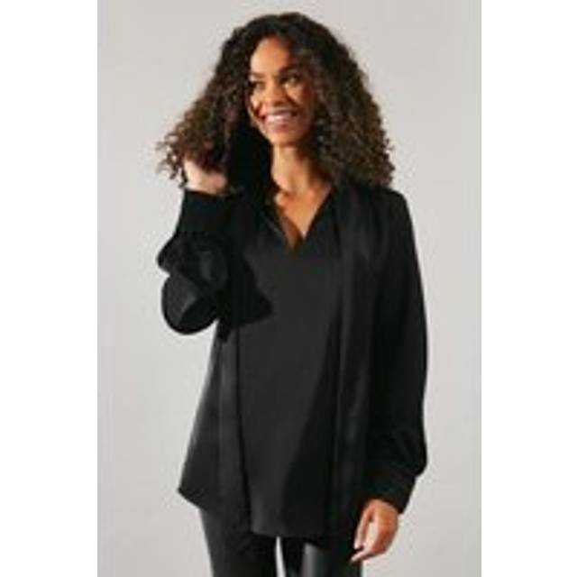 Womens Occasion Satin Tie Neck Blouse - Black - 10