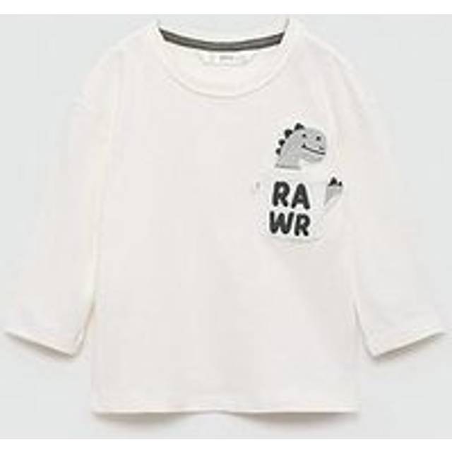 Mango Younger Boys Dino Long Sleeve Tshirt - White, White, Size 4-5 Years - 4-5 YEARS