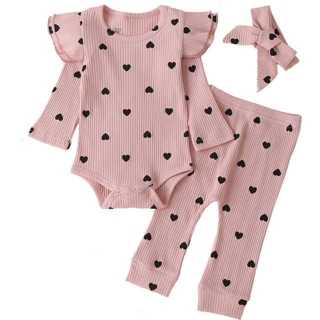 Fullfamous Infant Baby Girl Clothes Outfits Fall Romper Christmas Clothing Set 3-6 months Pink Heart