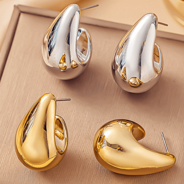 SHEIN 2 Pairs European And American Fashion Elegant Personalized Small Water Drop UV Plated Gold/Silver CCB Earrings