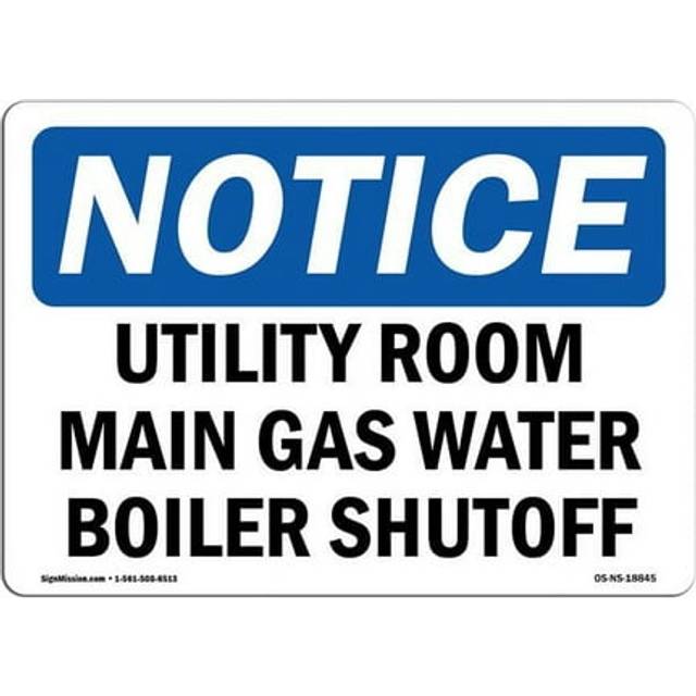 SignMission OS-NS-D-35-L-18845 OSHA Notice Sign - Utility Room Main Gas Water Boiler Shutoff