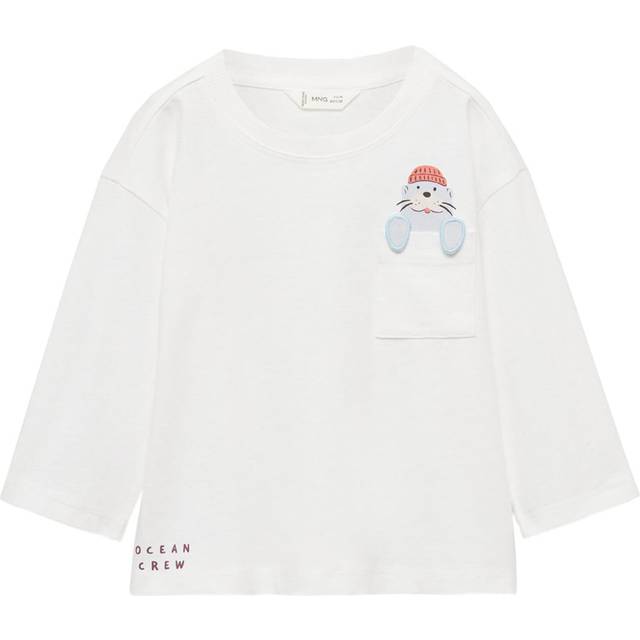Mango Younger Boys Seal Long Sleeve Tshirt - White, White, Size 4-5 Years - 4-5 YEARS