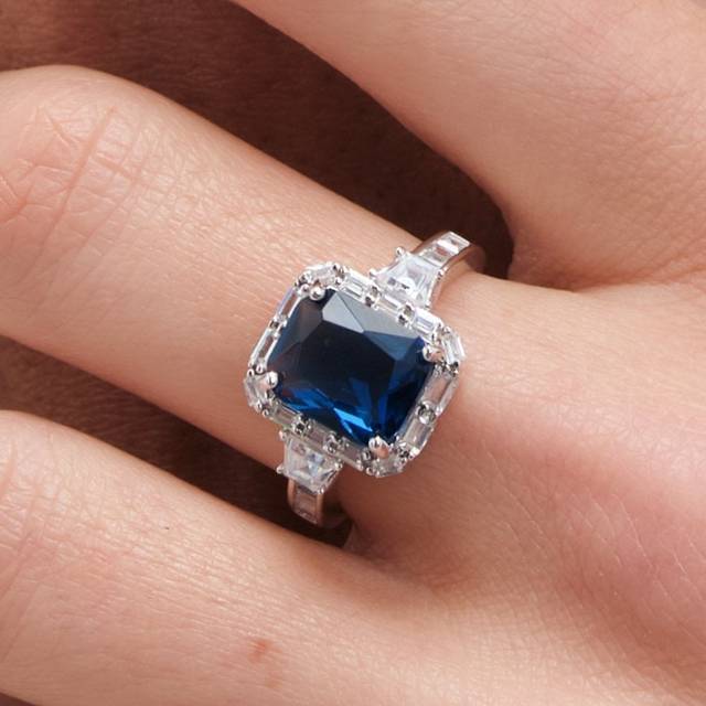 Jon Richard Jon Richard Rhodium Plated Cubic Zirconia Statement Sapphire Cocktail Ring