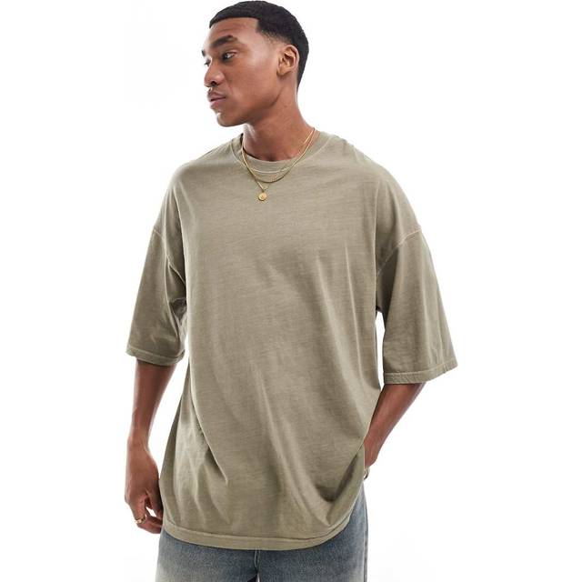 Jack & Jones – Khakifärgad, tvättad t-shirt i extra oversize-Grön/a