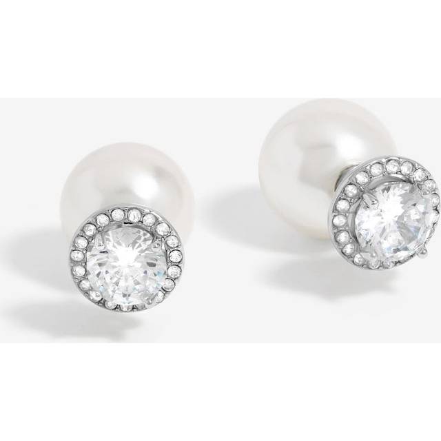 Jon Richard Jon Richard Rhodium Plated Pearl And Cubic Zirconia Front And Back Earrings